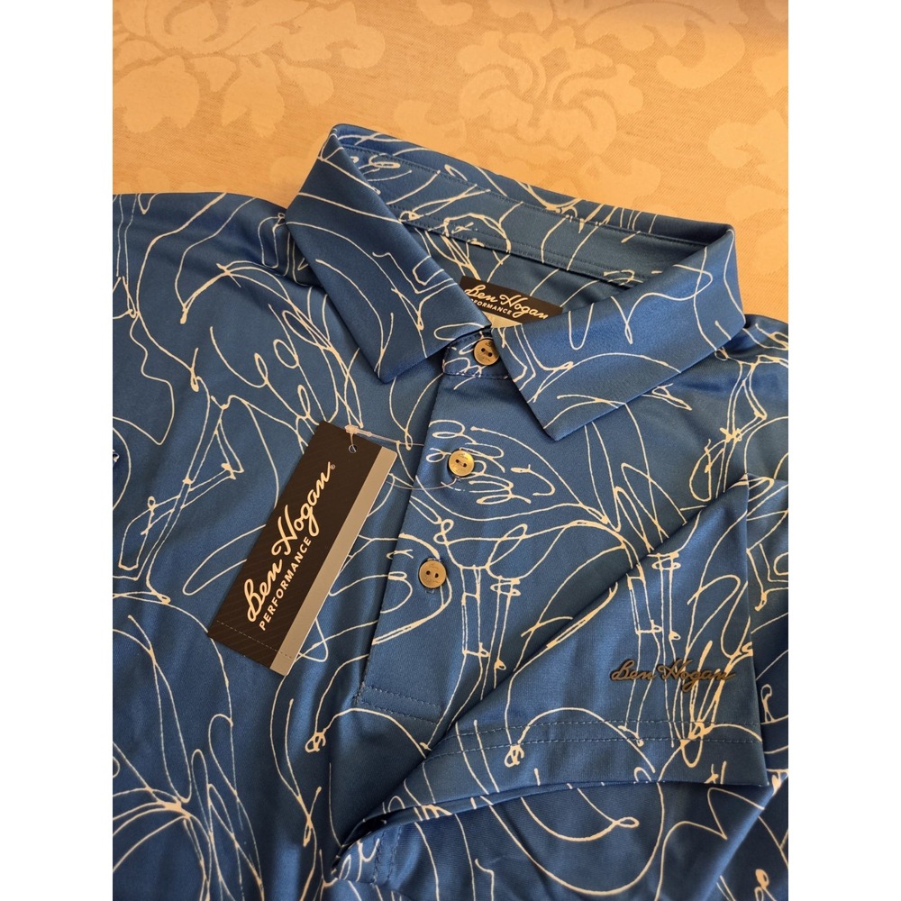 Ben Hogan Men's Linear Flamingo Perf Golf Polo Shirt Lapis Blue UV Sz M NEW! - Picture 2 of 12